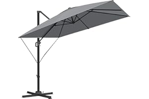 KESSER® Sonnenschirm Ampelschirm SUN XL 300 x 300 cm Inkl. Abdeckung +Windsicherung Drehbar Neigbar Kippbar Marktschirm Groß 360° Rotation, Gartenschirm mit Kurbel Sonnenschutz UV50+, Anthrazit