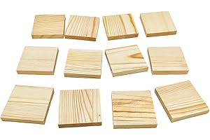 ANKTILY 12 pièces de petits blocs de bois non laqués pour travaux manuels, 5 x 5 x 0,8 cm, vierges, minces carrés de bois en pin pour sculpture sur bois, sous-verres DIY, peinture et pyrogravure