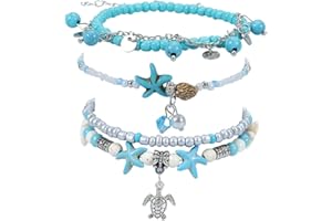 Danshinbow 3 pcs set multicouche coquillage tortue chaîne de pied Golden Beach foot bijoux réglables perles de graines turquoise étoile de mer chaîne de pied femme fille chaîne de pied