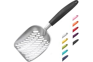 WePet Katzenstreuschaufel, Aluminium-Siebschaufel, Metall Schaufel für Katzen, Langer Griff, Kitten-KOT-Hebeschaufel für Katzenklo, unregelmäßiges Alu-Design, Schwarzer Griff