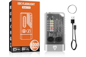 Aedcbaide Latarka V10, mini latarka EDC, brelok do kluczy, 1000 lumenów, z latarkami UV 365 nm, super jasna, ładowalna, wydajna latarka kieszonkowa z brzęczykiem, na kemping, wędrówki, awaryjne