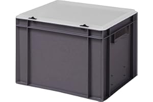 1a-TopStore Design Eurobox Stapelbox Lagerbehälter Kunststoffbox in 5 Farben und 16 Größen mit transparentem Deckel (matt) (grau, 40x30x28 cm)