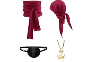 NebulaGlam 4pcs Accessori Pirata, Accessori Costume da Pirata Set, Accessori per Costume da Capitano Pirata, Fascia, Cintura, Collana, Maschera, per Halloween Carnevale e Feste a Tema (Bordeaux)
