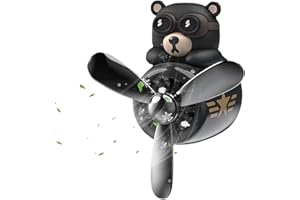 KOAVAE Personalized Car Air Fresheners, Cute Cartoon Bear Duck Pilot Vent Clips Aroma Diffuser Perfume Aromatherapy Ornament, Funny Car Diffuser Rotating Propeller Outlet Freshener (Black Bear)