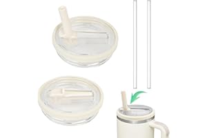 PRZRAO 2 Pièces Stanley Cup Couvercle Étanche, Remplacement de Couvercle pour Gobelet Stanley 40 oz, Couvercle Sécurisé avec Paille Compatible avec Les Bols Stanley, Blanc Clair