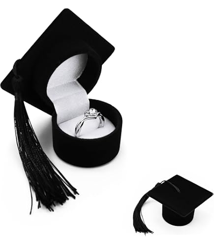 AfitlLulu Scatola Portaanelli A Forma Di Cappello Da Dottorato, Portagioelli In Velluto Per Proposta Di Matrimonio, Laurea, Fidanzamento, Nero