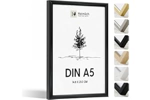 Heimlich® Ramka na zdjęcia - A5 14,8 x 21 cm, aluminium, czarna ramka kolażowa do plakatów dyplomowych z folią ochronną z tworzywa sztucznego, do montażu na ścianie lub postawienia na stole