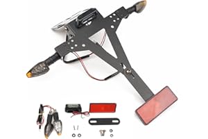 Letgoing Support de plaque d'immatriculation de moto universel avec lumière LED et clignotant - Angle réglable pour CB650R CBR650R YZF R1 R3 R6 R25 MT07 Z800 pour la plupart des motos en aluminium