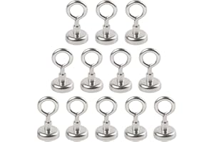 Bkinsety Pack de 12 Gancho Magnético,Super fuerte Neodimio Gancho Magnético 5.5 kg de Fuerza 16mm de Diámetro (12 Paquetes Forma redonda Plateado)