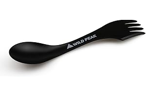 Wild Peak Plastic Spork - Lightweight & Strong All in one Spoon, Fork, Knife Cutlery with Optional Storage Bag ▲ (Jet Black, Without Storage Bag)