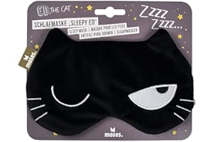 moses Ed the Cat - Mascherina per dormire Sleepy Ed, morbida maschera in jersey, con banda larga ed elastica