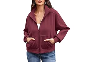 Ebifin Sudadera con cremallera para mujer, sin capucha, chaqueta de entretiempo, chaqueta de otoño, chaqueta de verano con bolsillo.