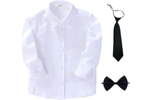 aromm Camisa Niño Uniforme Escolar con Corbata y Pajarita Abotonar Formal Manga Larga Sólido Oxford Camisa