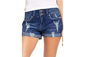Necooer Women's Casual Ripped Denim Shorts Mid Waist Short Jeans with Pockets