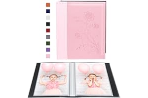Miaikoe Small Photo Album 6x4 2 Packs, Each Pack Holds 50 Vertical Pictures, Slip in Top Loading Photo Albums Only 10x15cm for Artwork or Postcards Storage (Pink)