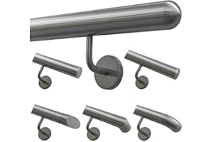 TIBU Handlauf Geländer Edelstahl Ø 42,4 mm - Länge 150 cm - Ende halbrunde Kappe und gewinkelte Halter - Rostfrei für Außen und Innen