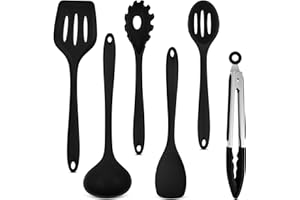 Onader 6-częściowy zestaw przyborów kuchennych, silikonowe, odporne na wysokie temperatury, nadają się do mycia w zmywarce, kolor czarny