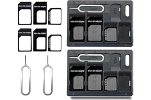 CKANDAY 2 Packs SIM-Kartenhalter mit Fachöffnerstiften, Karten-Aufbewahrungs-Werkzeug-Set für Standard-Micro-Nano-Micro-SD-Speicherkarten, mit 3 Karten-Adaptern und 1 Auswurfstiften - Schwarz