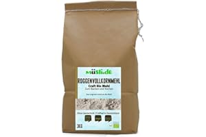‎MÜSLIDE müsli.de BIO Roggenvollkornmehl - 3kg, zum Backen (z.B. Brot, Brötchen, Gebäck und Kuchen) und Kochen geeignet.
