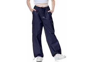 Rolanko Pantalon Cargo Parachute Baggy pour Filles, Pantalon de Jogging Vintage Y2K avec Taille Élastique Ajustable pour Enfants