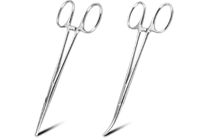 BRELET 2 Diversi Tipi Pinzette in Acciaio Inox.Forbici Punta Smussata.Pinza per Pesca,Forbici da Toelettatura per Animali Domestici,Clip di Bloccaggio per Pulizia dell'Orecchio di Animali Domestici(12.5cm)