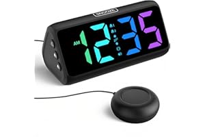 Netzu Loud Alarm Clock for Heavy Sleepers, Vibrating Alarm Clock with Bed Shaker, RGB Led Display, Dual Alarm, 5 Dimmers, 4 Volumes, Bedside Clocks for Hearing Impaired Elderly Teens (Black)