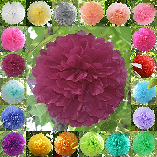 TtS 10er 30cm Seidenpapier Pompons Papier Blumen Ball Hochzeit Party Geburtstag Dekoration (Burgundy) - 2