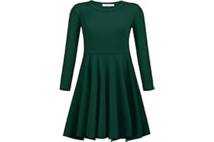 trudge Sukienka dziewczęca z długim rękawem, bawełna, sukienka z długim rękawem, dziecięca, na jesień, do jazdy w czasie wolnym, sukienka dla małych dzieci, jednokolorowa, wzór podstawowy, okrągły dekolt, odzież rekreacyjna z torbą rozm. 92-158