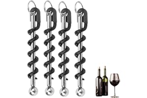 BEUFEE 4pcs Corkscrew Spiral, Wine Bottle Opener, Portable Key Ring, Corkscrew, Black, Stainless Steel, Wine Beer Bottle Opener, Multifunctional Bottle Opener for Home Kitchen