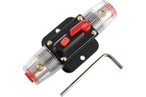 EPLZON 100A Interruptor de disyuntor 100 AMP Fusible Soporte en línea 12V-48V DC Botón de reinicio manual para sistema de amplificador de sonido de audio de automóvil RV Home Marine Boat Truck