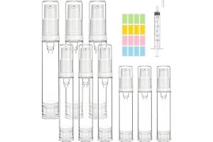 9 stycken Airless pumpdispenser, 5 ml, 10 ml, 15 ml, tom påfyllningsbar pumpflaska, vakuum krämdispenser, handkräm, lotion, bärbara reseflaskor för fyllning med sprutor och etiketter för kosmetika