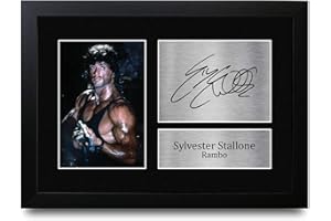 HWC Trading A4 FR Sylvester Stallone Rambo John Presents gedrucktes signiertes Autogramm Bild für Film-Fans – A4 gerahmt