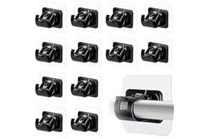 DOGMOON Self Adhesive Curtain Rod Bracket, 12PCS Nail Free Adjustable Rod Bracket Holders, Towel Rod Fixing Rod Holder, Curtain Pole Brackets for Home Kitchen Bathroom Hotel(Black)