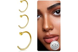 ESHIONER G23 tytanowy fałszywy kolczyk do nosa, septum, sztuczny kolczyk do nosa, zestaw do piercingu chrząstki, cienki, mały, helix, hipoalergiczny, 18 g, 20 g, 6 mm, 8 mm, 10 mm, czarny, złoty