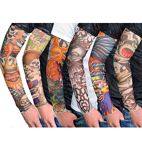 TININNA Manguitos,Juego de 6 Pairs Novedosas Mangas con Apariencia de Tatuaje Real temporales - Diseños tribal, dragón, calavera, etc-E