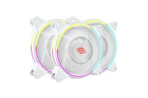 Noua Skiron Bianco 3 Ventole Triplo Halo ARGB – RGB Indirizzabili, Ventole per Case da 120 mm 1200RPM con Fan Hub e Telecomando, Sincronizzato con Scheda Madre 5V a 3 Pin