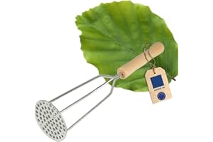 Hofmeister Holzwaren® Triturador de patatas, para patatas, verduras, albóndigas de patata y puré de patatas, con placa perforada de metal, robusto triturador plato perforado | 31 cm 31.5x7.5x7.5cm