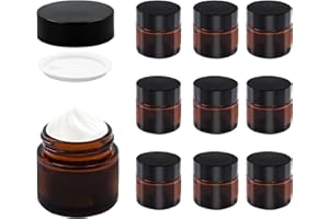 TOKSEO 10 Pièces Verre Ambré Boîte Vide, 10 ml Pots de Pommade Pots de Crème à Remplir, Pot en Verre Brun avec Couvercle et Liner pour Crèmes Cosmétiques Lotions Huiles Essentielles