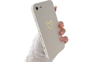 ZTUOK Coque de protection pour iPhone 6/6S - En silicone souple liquide avec petits cœurs - Anti-chocs - Pour fille - Doré - Motif cœur d'amour - Blanc