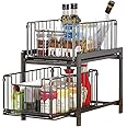 YunNasi Under Sink Storage 2-Tier Pull Out Sliding Basket for Cabinet Kitchen Cupboard Organiser Detachable Metal Storage Rack for Bathroom (Regular, BlackBlack)