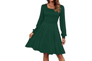 Saodimallsu Damska sukienka z dzianiny, bufiaste rękawy, kwadratowy dekolt, elegancka sukienka swetrowa, damska sukienka o linii A, sweter z dzianiny, mini sukienka