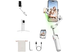 ‎HOHEM hohem iSteady V3 Ultra Smartphone Gimbal, iPhone Gimbal mit 360° Follow AI Tracking, Gestensteuerung mit 1.22‘’ Abnehmbarer Touchscreen, Verlängerungsstab & Tripod, Stabilizer für Vlog TikTok (Weiß)