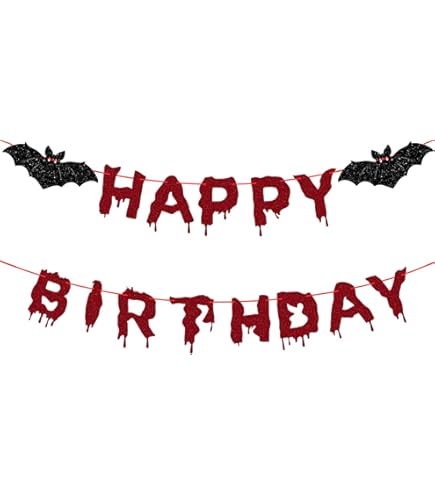 Hebterrka Halloween Geburtstagsbanner - Schwarze Glitzer Girlande Mit Totenkopf
