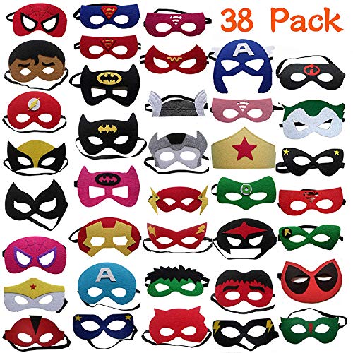 YUNFUN Máscaras de Superhéroe 38 Piezas, Máscaras de Cosplay de Superhéroe, Accesorio de Fiesta Infantil y Adultos, Máscaras para Niños y Adultos (Máscaras de Superhéroe)
