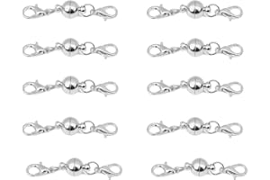 Fenglin-joy Magnetverschluss Kette, 10 Stücke Magnet Schmuckverschluss 8mm Runde Halskette Verschlüss für DIY, Armband, Halskette Schmuckherstellung (Silber)