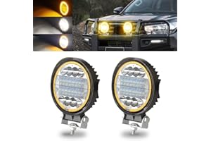 KaiDengZhe 72W LED Work Light Off Road Lamp with Halo Ring Amber 4.5" Pod Flood Light Combo Driving Headlight 12V-36V for Motorcycle SUV Boat