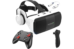 PUCIO Casque Realite Virtuelle avec Manette Jeu et ContrôLeur, Lunettes Virtuelles avec Sangle Élastique Réglable pour Films 3D Jeux Vidéo, Casque VR Smartphone pour 4,7"-7,8" Tout, Cadeaux de Noël Homme (