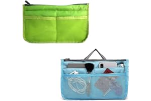 CAIYUANGJ 2 Piezas Organizador del Bolso del Monedero, Organizador De Bolso De Mano, Cosmética Bolsa de Forro, Organizador de Inserciones Bolsa, para Hogar Aire Libre Picnic Viajes (Verde y Azul)