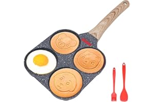 Bobikuke Poêle Pancakes, Poêle à Crêpe 4 Trous avec Motif de Dessin Animé Poêle à Omelette Antiadhésive pour le Petit Déjeuner Hamburgers, œufs, Crêpe, Sans PFOA