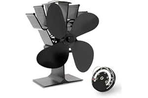 AcornSolution Heat stove Fan,Heat Powered Stove Fan for Wood Burning Stove Log Burner Fireplace - Eco Friendly and Efficient Fan with Thermometer (Black) (4 Blade)